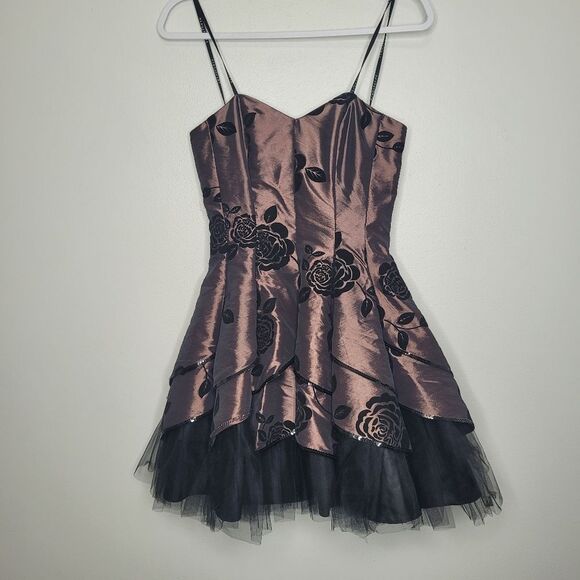 masquerade bronze black whimsigoth witchy dark fairy tule mini dress size 3/4 - Picture 1 of 6